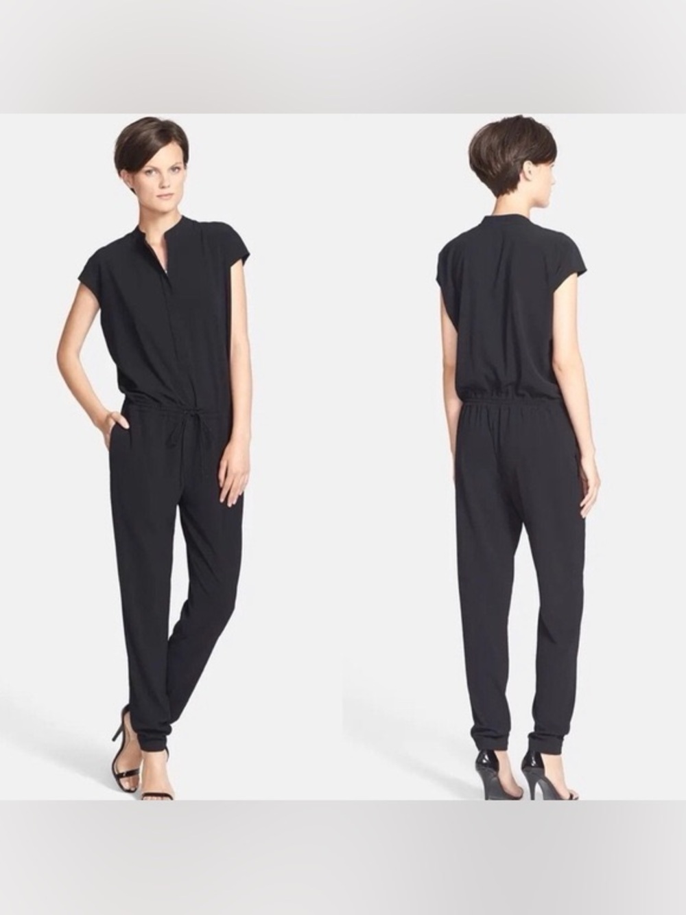 Vince crepe jogger mock neck jumpsuit